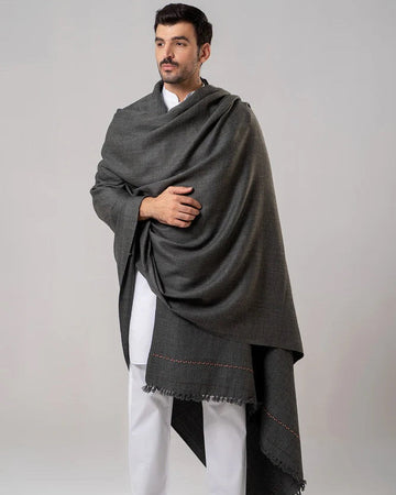 J. Men's Winter Wool Shawl - Dark Grey