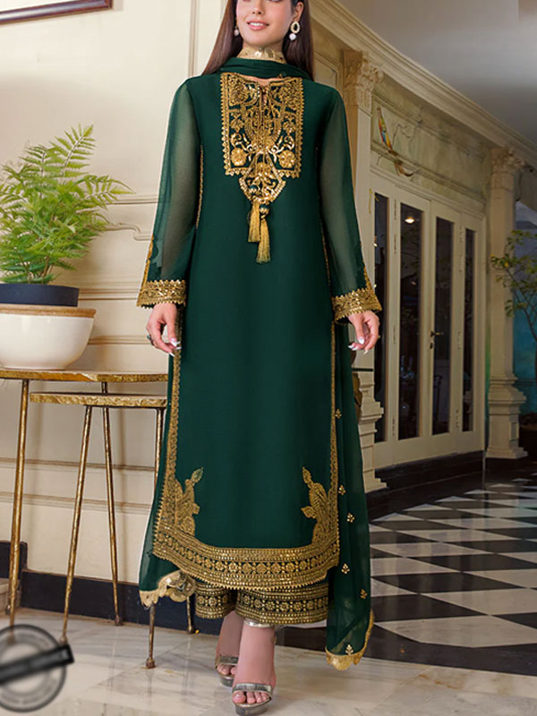 Asim Jofa chiffon embroidered spengle work 3pc unstitch AF-C95