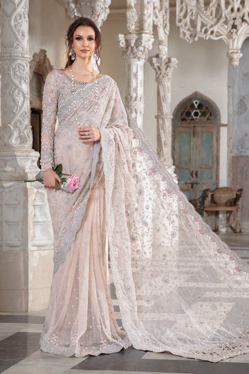 Embellished Pale Pink Net Saree Collection -Unstitched (MB-SC04)